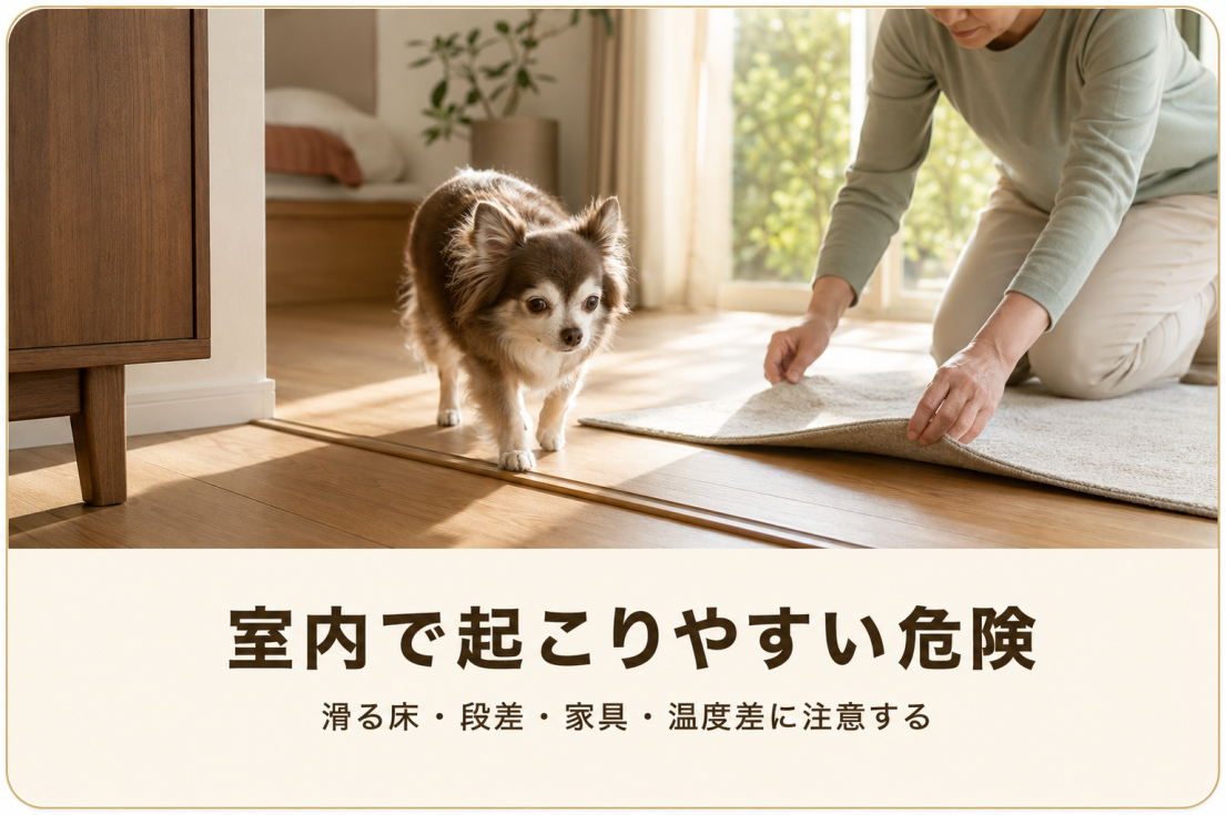 高齢犬が室内で注意したい滑る床・段差・家具・温度差