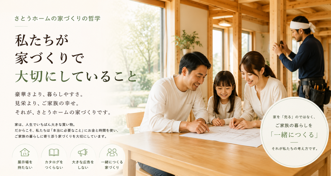 さとうホームが家づくりをするうえで大切にしている事や思い、哲学に付いて